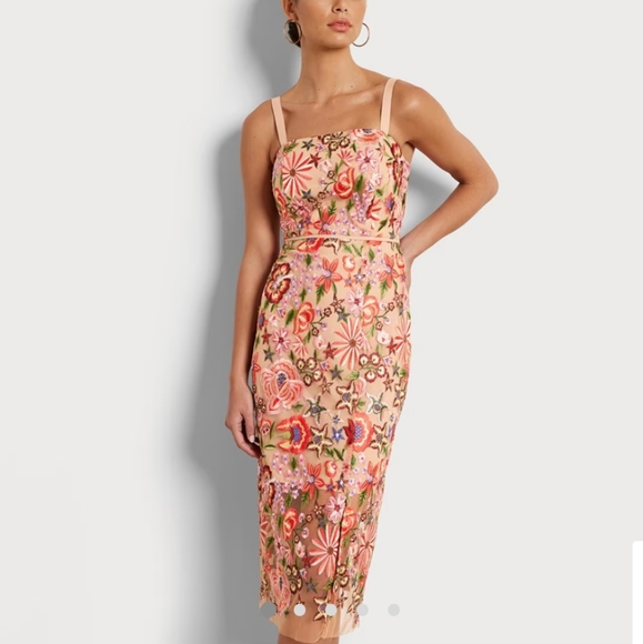 Sam Edelman Floral Embroidered Midi Sheath Dress New with Tags - Picture 2 of 12